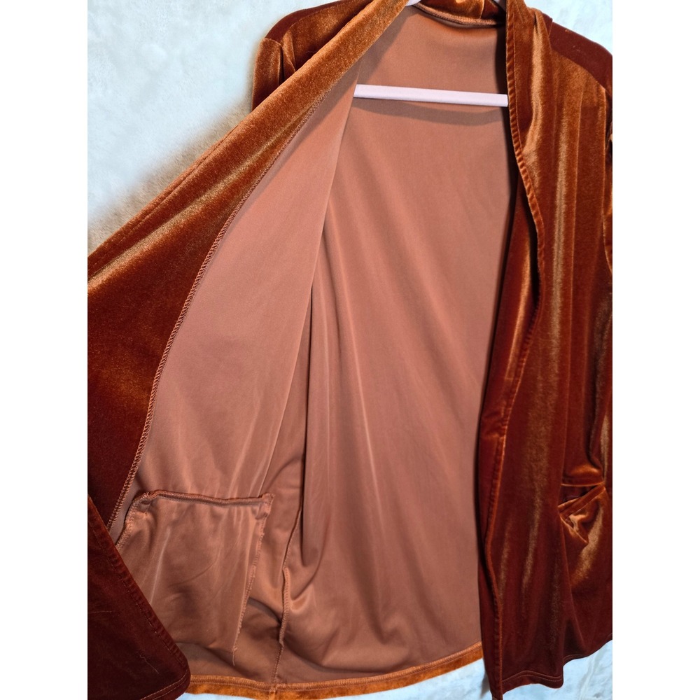 Burnt Orange Velvet Open Front Cardigan Jacket with Pockets Womens 2XL Autumn - Picture 5 of 6